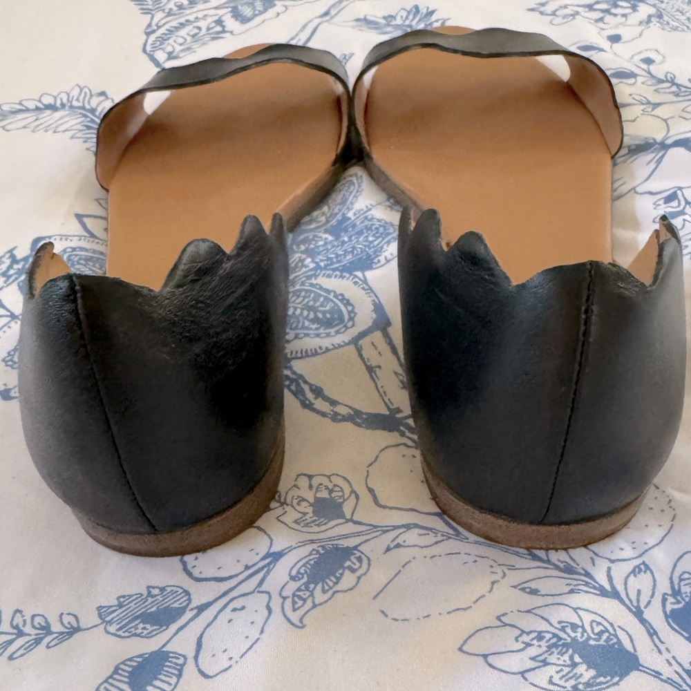 J.Crew women’s Sadie Scalloped d’Orsay Sandal, black leather with back, size 10 - Picture 4 of 5